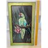 Image 2 : Framed Painting on Board – Parrot with Tropical Flowers