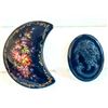 Image 1 : Vintage Russian Hand-Painted Lacquer Floral Brooch & Czech Black Glass Cameo Mourning Pin