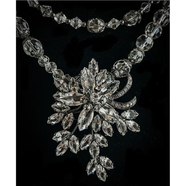 Vintage Margaret Rowe Signed Rhinestone Necklace & Brooch Set – Convertible Pin Pendant