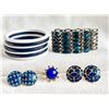 Image 1 : Vintage Blue Jewelry Lot – Butler Enamel Clip-On Earrings, bangles, bracelet, primitive rin