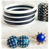 Image 5 : Vintage Blue Jewelry Lot – Butler Enamel Clip-On Earrings, bangles, bracelet, primitive rin
