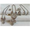 Image 2 : Vintage Rhinestone Necklace Lot, Goody Collar Clips & Italian Mother of Pearl Earrings