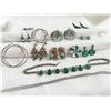 Image 1 : Vintage & Modern Jewelry Lot – Hand Hammered OOAK Earrings, Green Enamel, Hoops & Chains