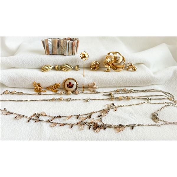 Coro Earrings & Brooch, Monet Pin, Jones NY & Kenneth Cole Necklaces, Mother of Pearl Bracelet