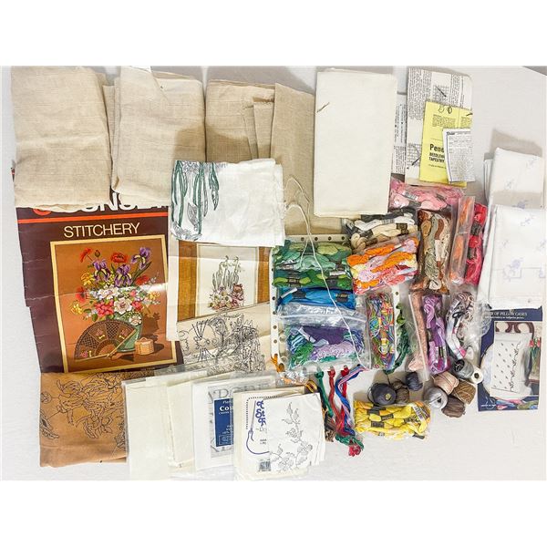 Huge Lot of Vintage Cross Stitch Supplies – Canvases, Threads & Patterns