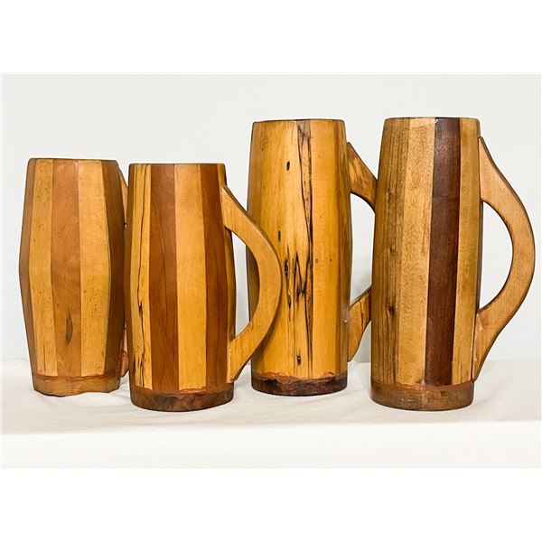 Set of 4 Handcrafted Wooden Steins