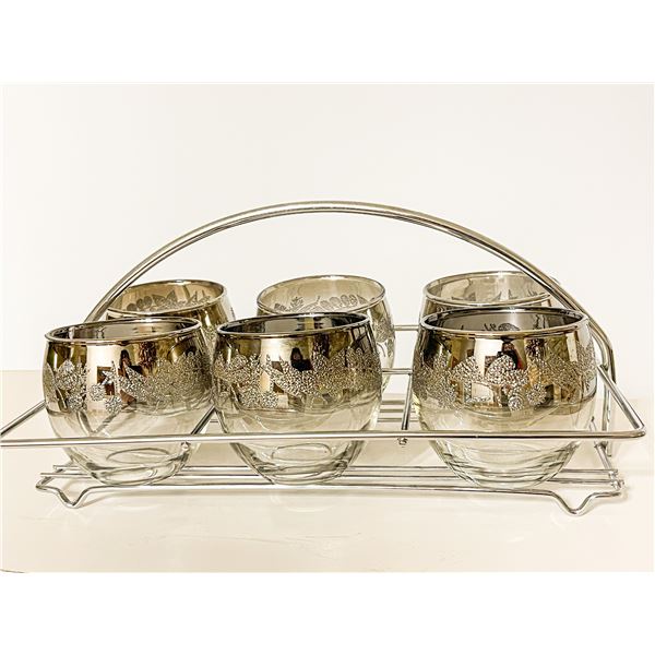 Vintage MCM Silver Fade Leaf Glasses with Carrier – Libbey Style Drink Set