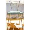 Image 1 : Vintage Mid-Century Vanity Chair – Brass Hairpin Legs, Turquoise Vinyl Seat
