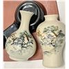 Image 2 : Pair of Signed Japanese Kyoto Ware Hand-Painted Vases & Modern Studio 55 Ikebana Pottery Centerpiece