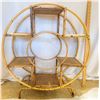 Image 1 : Vintage Rattan Circle Plant Stand / Display Shelf – Mid-Century Boho Bamboo Cane Étagère