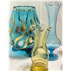 Image 3 : Murano / Empoli Style Turquoise Gold Art Glass Vase & Collection of Ruby Red, Amber, Blue Vases
