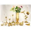 Image 1 : Large Brass Decor Lot – Bird & Flower Candleholder, Hand Vase, Partridge Family, Swans, Hur