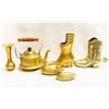 Image 1 : Vintage Brass Collection – Cowboy Boot & Victorian Boot Vases, Teapot with Wooden Handle, P