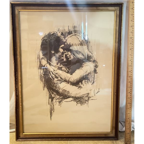 Vintage Leo Jansen “Hugging” Print — Original vintage frame
