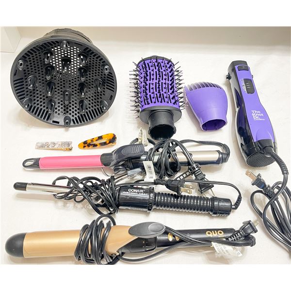 Mixed Lot of Hair Styling Tools – Curling Irons, Dryer Brush & Accessories