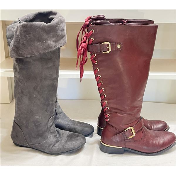 2 Pairs Women’s Knee-High Fashion Boots – Size 9, Wide Calf Fit