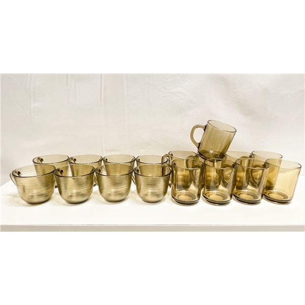 Mixed Lot of Vintage Smoked Glass Barware – Marked France & Kedaung Group, Indonesia