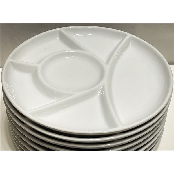 Set of 8 Vintage White Sectioned Fondue Plates