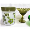 Image 4 : Vintage Green & White Glass Collection – Anchor Hocking Crazy Daisy Milk Glass Canister, In