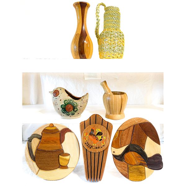 Lot of Vintage 1970s Kitchen Décor and Wood Items