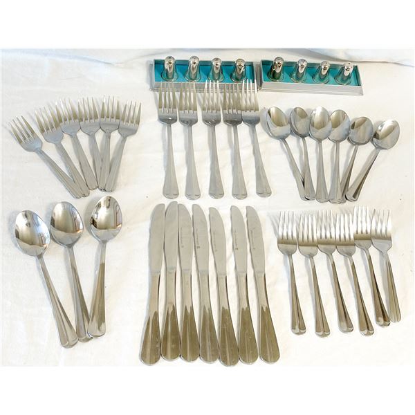 Hampton Forge & Hampton Silversmiths Flatware with Mini Silverplate Salt & Pepper Sets