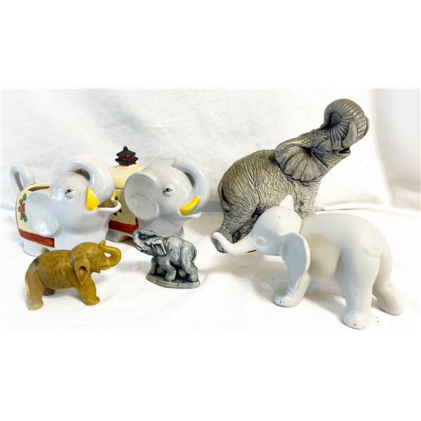 Mixed Lot of Elephant Figurines – Japan Cream & Sugar Set, Volcanic Ash Sculpture