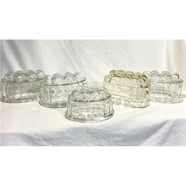 Set of 5 Vintage Glass Jelly Molds – Various Sizes