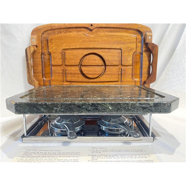 Hot Stone Grill with Vintage Wooden Carving Platter/Server