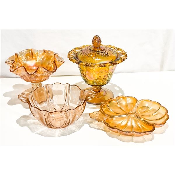 Vintage Marigold & Pink Glass Collection – Indiana Glass, Anchor Hocking & Carnival Glass P
