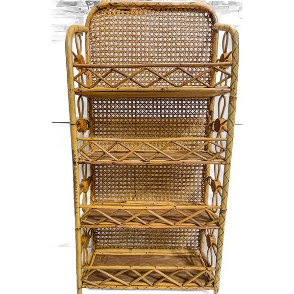 Vintage Rattan & Cane 4-Tier Shelf