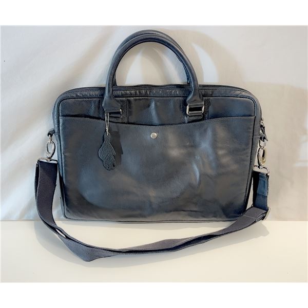 Roots Black Leather Laptop/Brief Bag