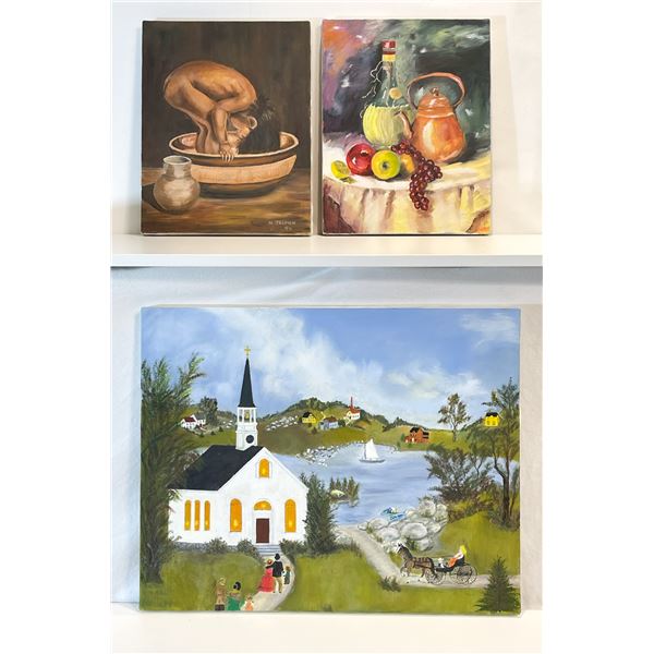 3 Original Acrylic Paintings on Board, Mixed Subjects