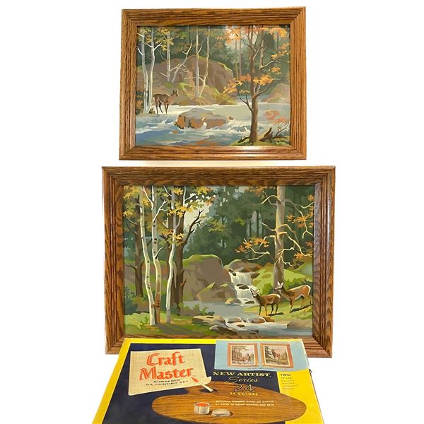 Vintage Craft Master “Deer Country” Paint by Number Set & Matching Finished Pair