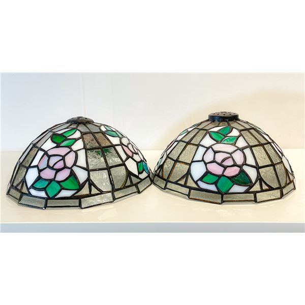 Pair of Vintage Stained Glass Lamp Shades – Pink Roses Design