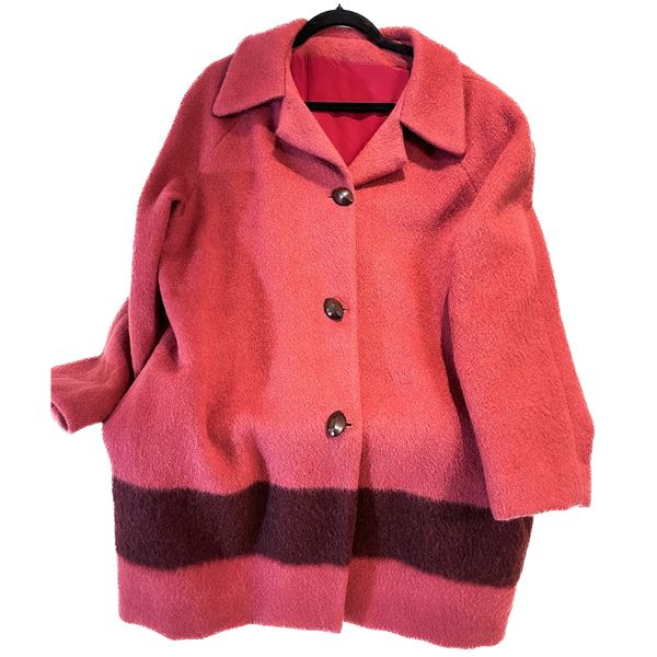 Vintage Handmade Wool Coat – Raspberry with a Plum Stripe