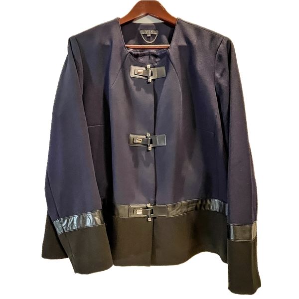 Vex Women’s Blazer – Size XL (EU 46) – Navy & Black with Faux Leather Tri