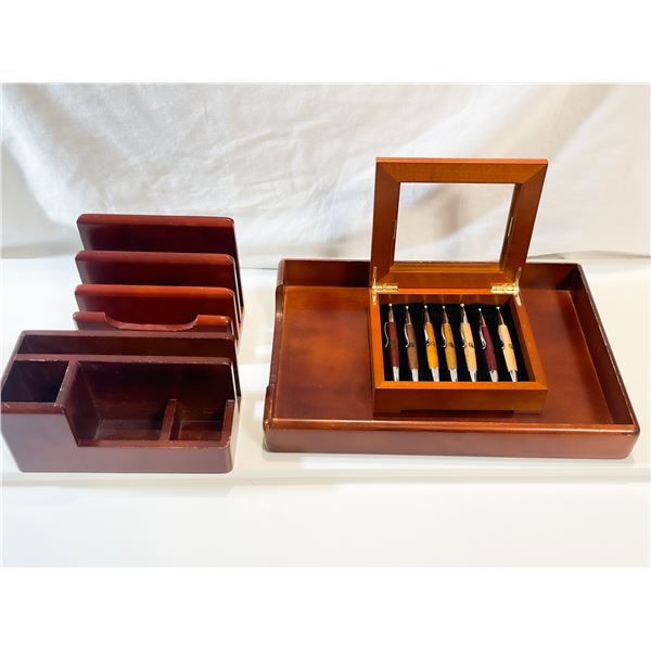 Wood Desk Organizer Set with Pen Collection