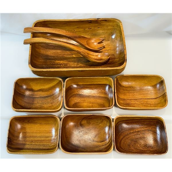 Vintage Monkey Pod Wood Salad Set – 9 Piece Set - Handcrafted In the Phillipines