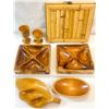 Image 1 : Vintage Mid-Century Wood & Bamboo Serving Lot – Compartment Bowls, Leaf Dish, Goblets, and 