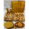 Image 3 : Vintage Mid-Century Wood & Bamboo Serving Lot – Compartment Bowls, Leaf Dish, Goblets, and 