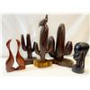 Image 1 : Lot of Mid-Century & Hand-Carved Sculptures – Ironwood Cactus Trio, Signed Seda M. Tomas Bi