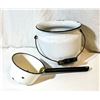 Image 1 : Vintage Enamelware Bucket and Ladle Set – White with Black Trim