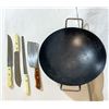 Image 1 : Heavy Carbon Steel Wok with Japanese Knife Set and Cleaver – Yaxell & Maxim