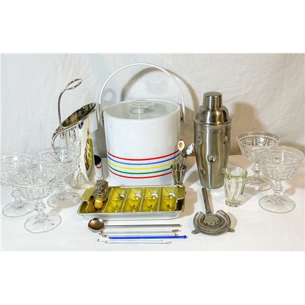 Vintage Barware Set with Silver-Plated Wine Pourer, Glass Stir Sticks, Lion Wine Stopper & Holiday C