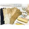 Image 3 : Antique Lot – Royal Winton “Wild Tudor” Shaving Dish, Kid Leather Gloves,