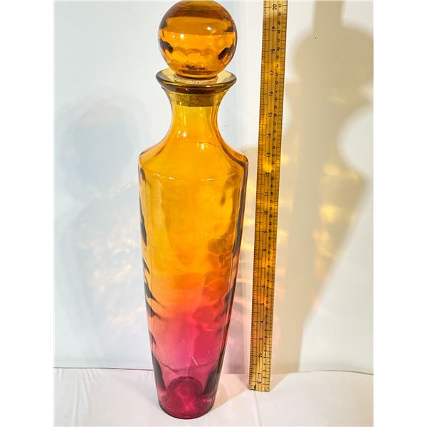 Large Amber and Cranberry Ombre Glass Decanter with Stopper – Made in Spain