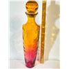 Image 1 : Large Amber and Cranberry Ombre Glass Decanter with Stopper – Made in Spain