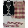 Image 1 : Highland Dance Costume – Black Velvet Jacket with Burgundy and Cream Tartan Kilt and Matchi