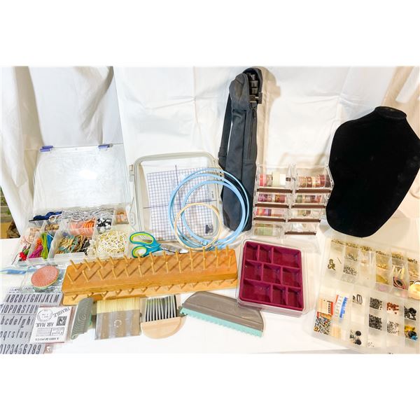 Large Mixed Craft Lot – Jewelry Findings, Washi Tape Collection, Thread Rack, Stamps & Tool