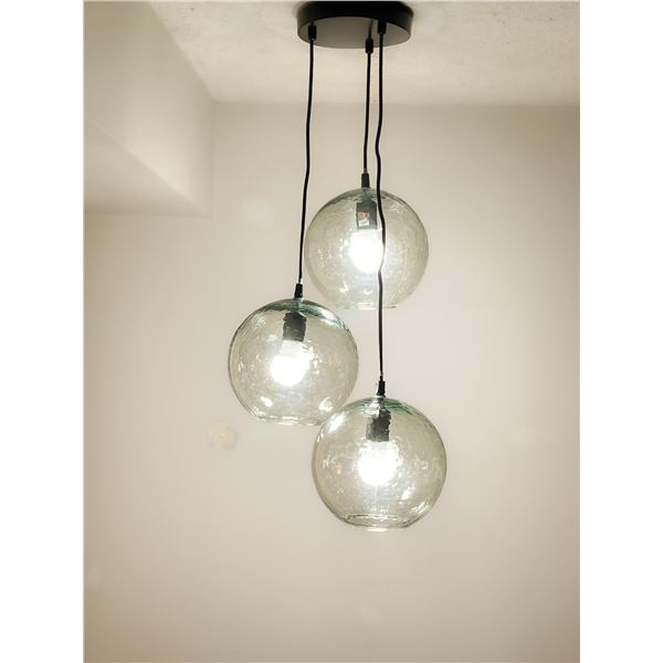 Modern Triple Glass Globe Pendant Light Fixture – Hammered Clear Glass Shades